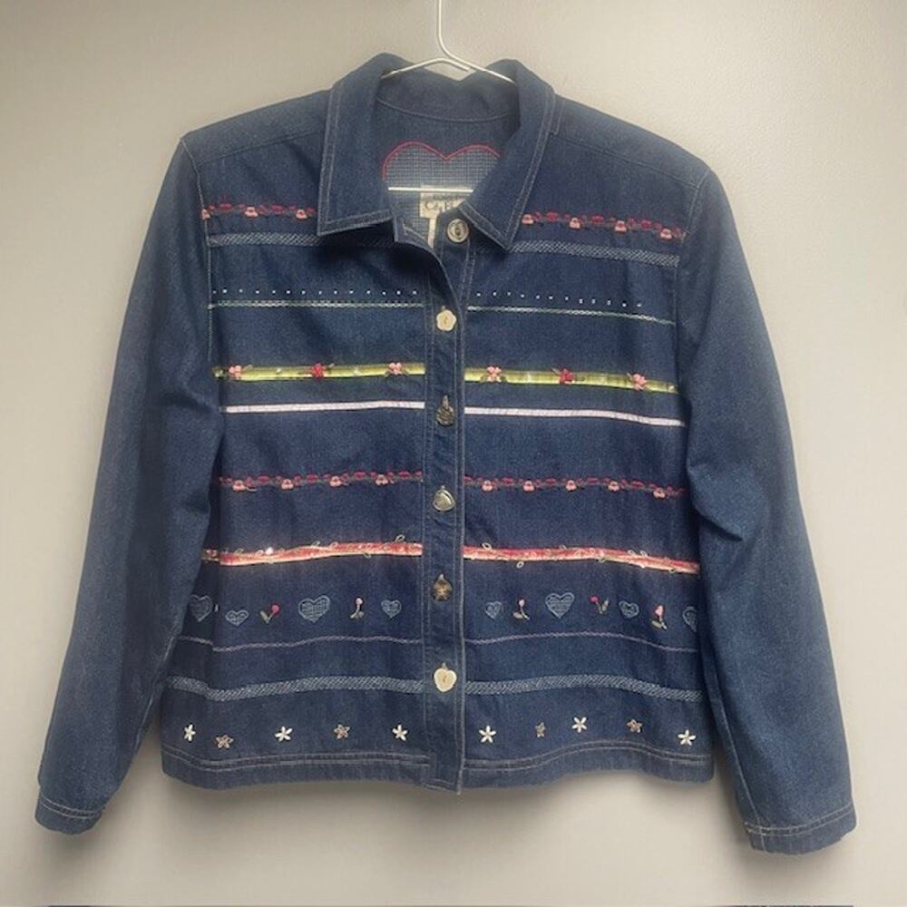 Koret City Blues Women's Denim Long Sleeve Button Jacket Embroidered & Beaded -L